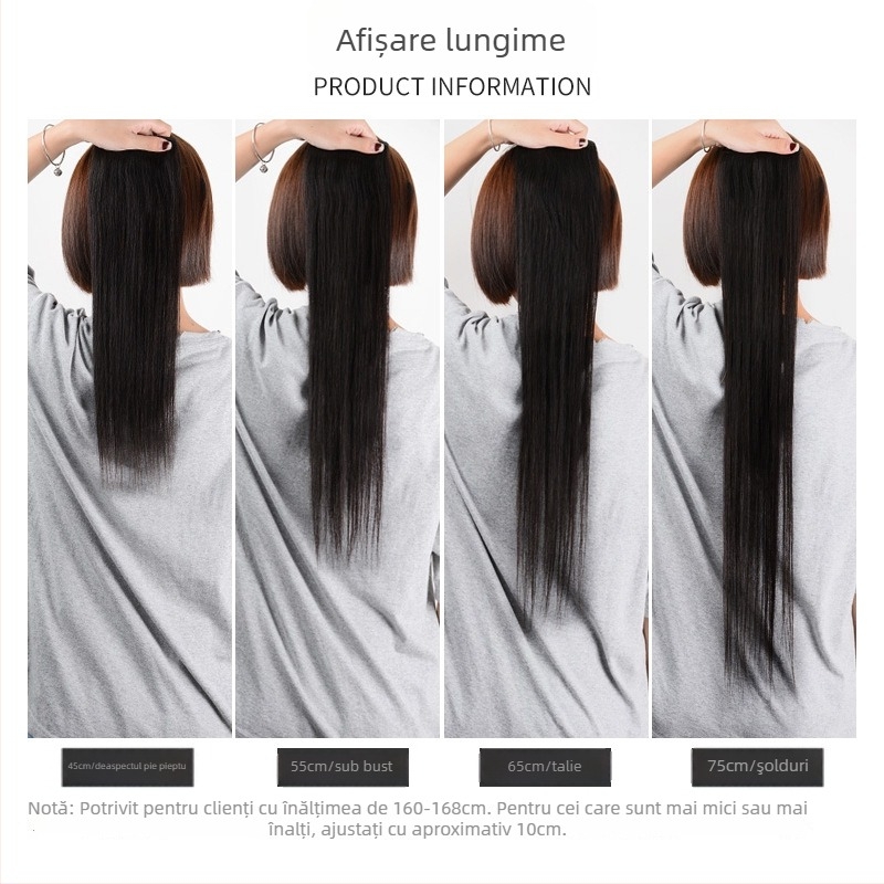 Piesă de păr cu clips, păr real, fără cusături, într-o singură bucată, drept, poate fi vopsită