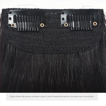 Piesă pentru perucă cu păr sintetic, efect de lungire, rădăcină invizibilă, puf pe ambele părți, păr drept. Modele: DFP-A / DFP-B / DFP-C; Material păr: sârmă rezistentă la temperatură; Nu este recomandat pentru vopsire cu temperaturi înalte; Etichetă priv