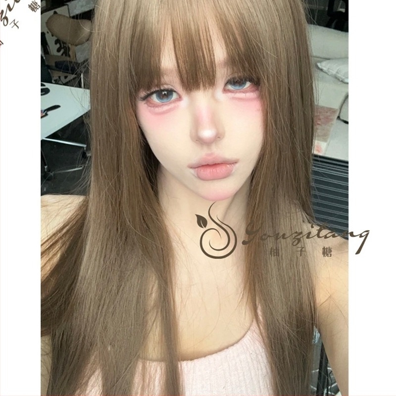 Perucă lungă dreaptă pentru femei – stil natural, fir de înaltă temperatură, model G42, breton ajustabil, potrivită pentru orice formă a feței