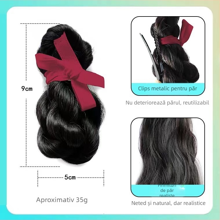 Perucă cu coadă dublă, panglică și fundă, țesută manual, fir rezistent la temperaturi înalte, model Love Ball Head