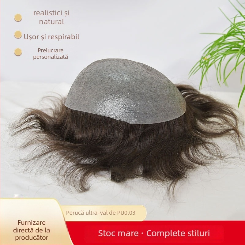 Perucă unisex scurtă buclată, tip bob, PU ultra-subțire 0,03mm, țesută manual, poate fi vopsită