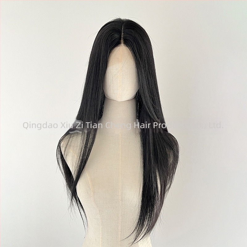 Perucă cosplay cu dantelă, croșetată parțial manual, păr lung drept, fibre rezistente la temperaturi înalte, potrivită pentru Hanfu