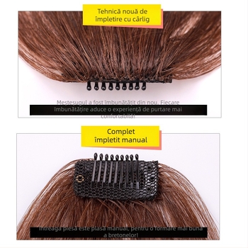 Perucă din păr uman real, țesută integral manual, breton aer, poate fi vopsită (Real Human Hair; Fully Hand-Woven; air bangs; Dyeable)