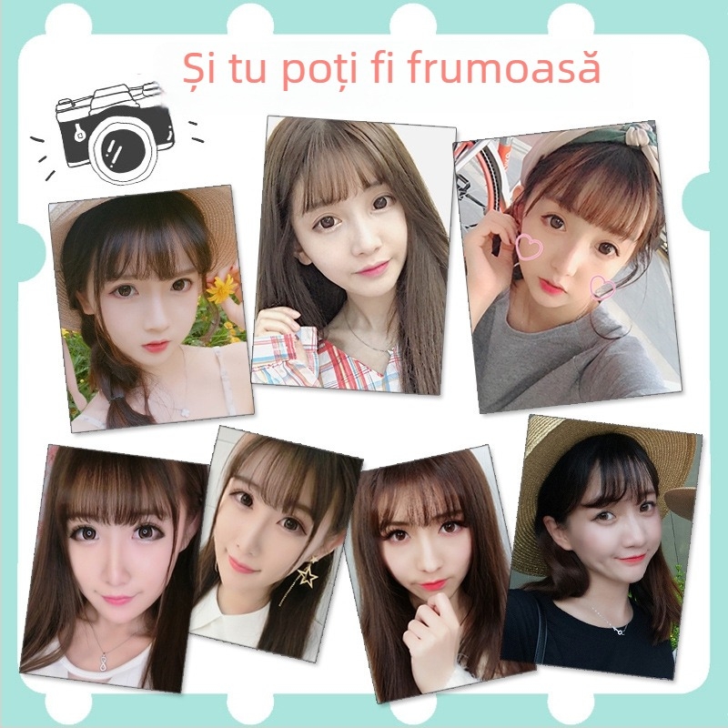 Perucă din păr uman real, țesută integral manual, breton aer, poate fi vopsită (Real Human Hair; Fully Hand-Woven; air bangs; Dyeable)