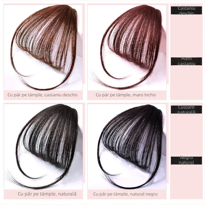 Perucă din păr uman real, țesută integral manual, breton aer, poate fi vopsită (Real Human Hair; Fully Hand-Woven; air bangs; Dyeable)