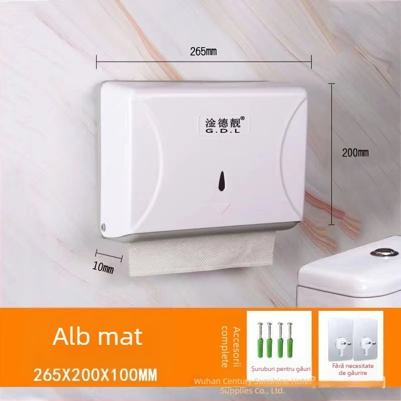 Cutie de perete pentru rolă de hârtie igienică — model GDH-01; din plastic, impermeabil, montaj pe perete fără găuri, pentru baie