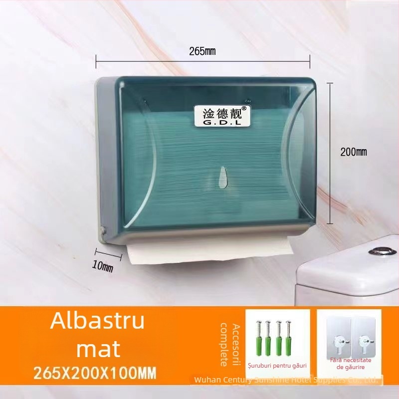 Cutie de perete pentru rolă de hârtie igienică — model GDH-01; din plastic, impermeabil, montaj pe perete fără găuri, pentru baie