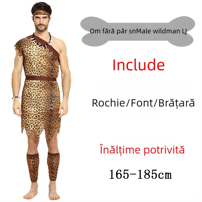 Costum unisex cu imprimeu leopard, inspirat dintr-un stil primitiv nativ, pentru Halloween și jocuri de rol - poliester