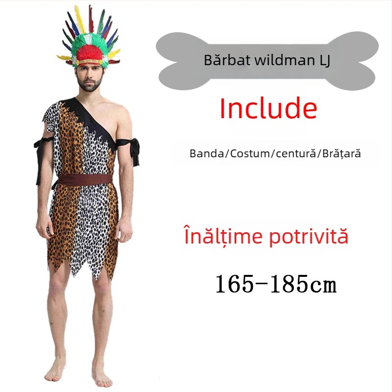 Costum unisex cu imprimeu leopard, inspirat dintr-un stil primitiv nativ, pentru Halloween și jocuri de rol - poliester