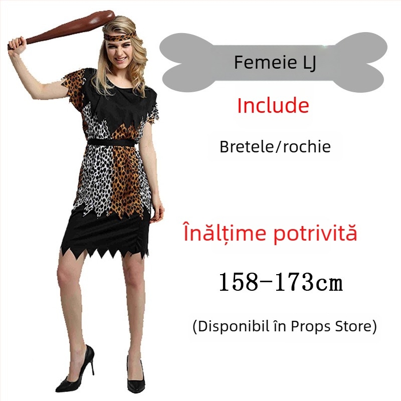 Costum unisex cu imprimeu leopard, inspirat dintr-un stil primitiv nativ, pentru Halloween și jocuri de rol - poliester