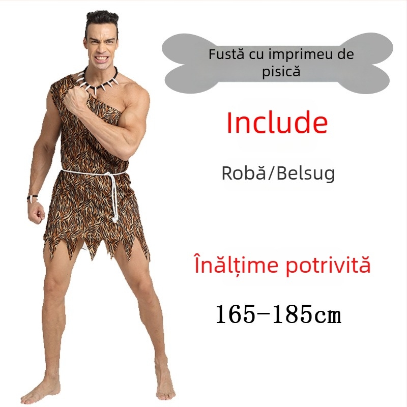 Costum unisex cu imprimeu leopard, inspirat dintr-un stil primitiv nativ, pentru Halloween și jocuri de rol - poliester