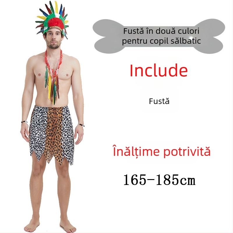 Costum unisex cu imprimeu leopard, inspirat dintr-un stil primitiv nativ, pentru Halloween și jocuri de rol - poliester
