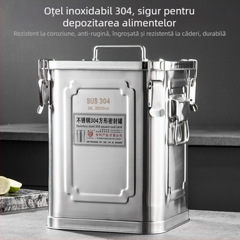 Recipient din oțel inoxidabil 304, pătrat, pentru depozitarea ceaiului, etanș, rezistent la umezeală, capacitate peste 10 L