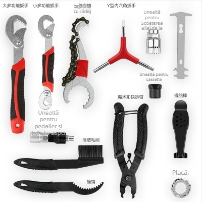 Kit de unelte pentru bicicletă cu instrumente de reparație, cheie, pompă pentru bicicletă de munte și accesorii