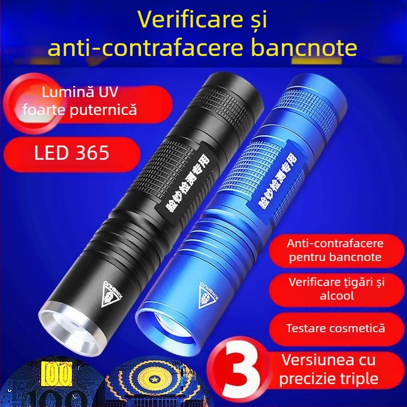 Lampă detector de valută – Verificator mini cu laser, alimentat cu baterii, Carcasă din plastic, Identificare
