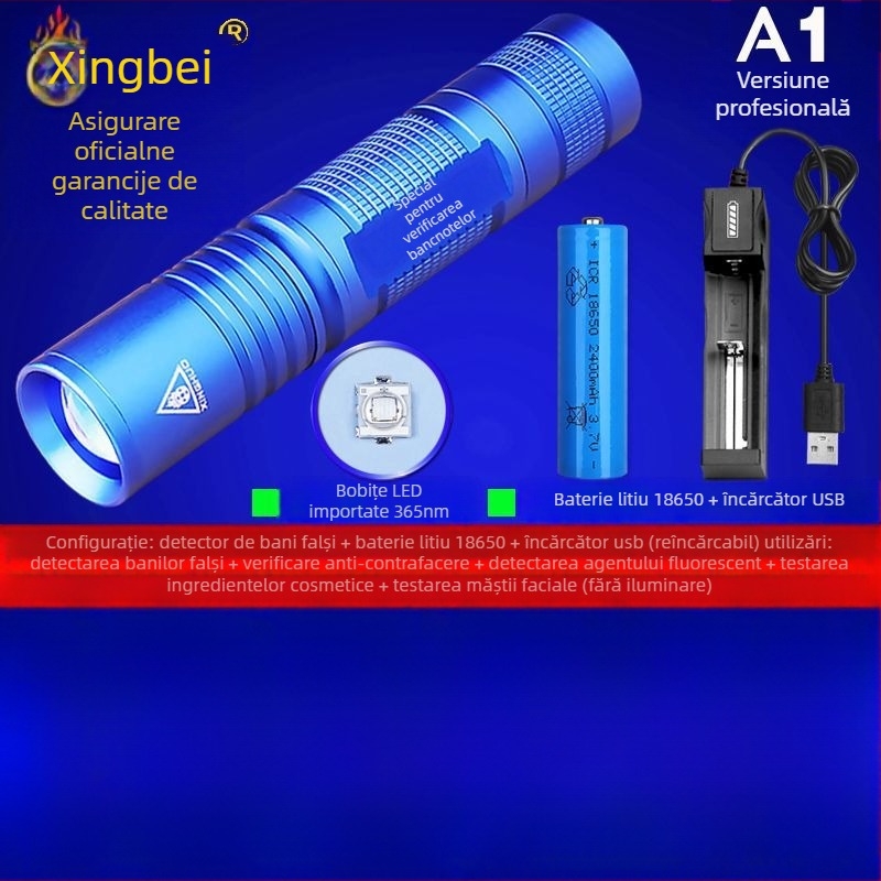 Lampă detector de valută – Verificator mini cu laser, alimentat cu baterii, Carcasă din plastic, Identificare