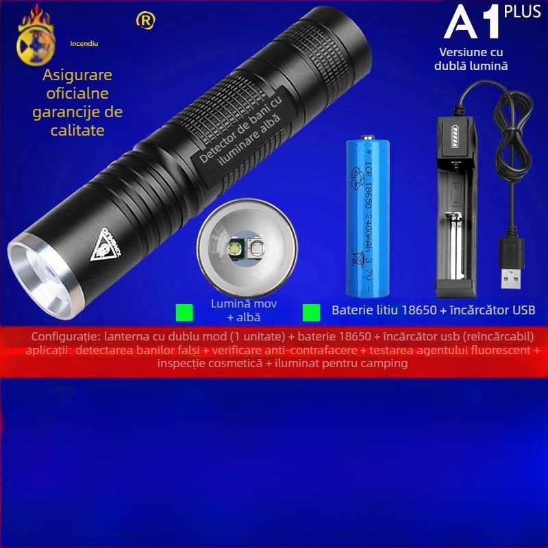 Lampă detector de valută – Verificator mini cu laser, alimentat cu baterii, Carcasă din plastic, Identificare