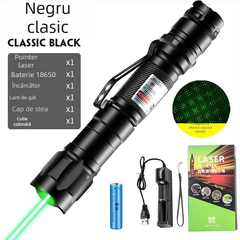 Pointer laser cu clips pentru pix, laser puternic cu efect cer înstelat, rază lungă