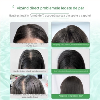 Perucă cu breton, păr real, țesută manual, poate fi vopsită și permată, breton drept sau înclinat, potrivită pentru toate formele feței.