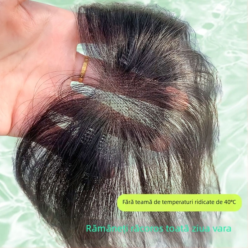 Perucă cu breton, păr real, țesută manual, poate fi vopsită și permată, breton drept sau înclinat, potrivită pentru toate formele feței.