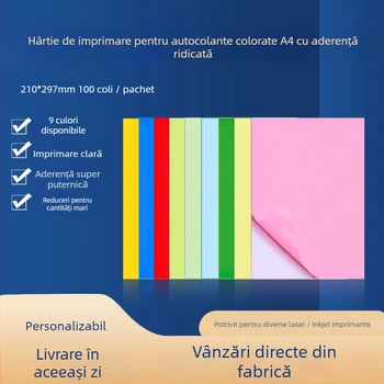 Hârtie autoadezivă pentru imprimare, destinat publicității, aderență înaltă, imprimare prin transfer termic, adeziv cu topire la cald, substrat