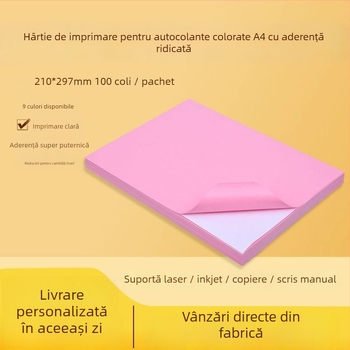 Hârtie autoadezivă pentru imprimare, destinat publicității, aderență înaltă, imprimare prin transfer termic, adeziv cu topire la cald, substrat