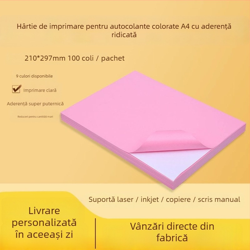 Hârtie autoadezivă pentru imprimare, destinat publicității, aderență înaltă, imprimare prin transfer termic, adeziv cu topire la cald, substrat