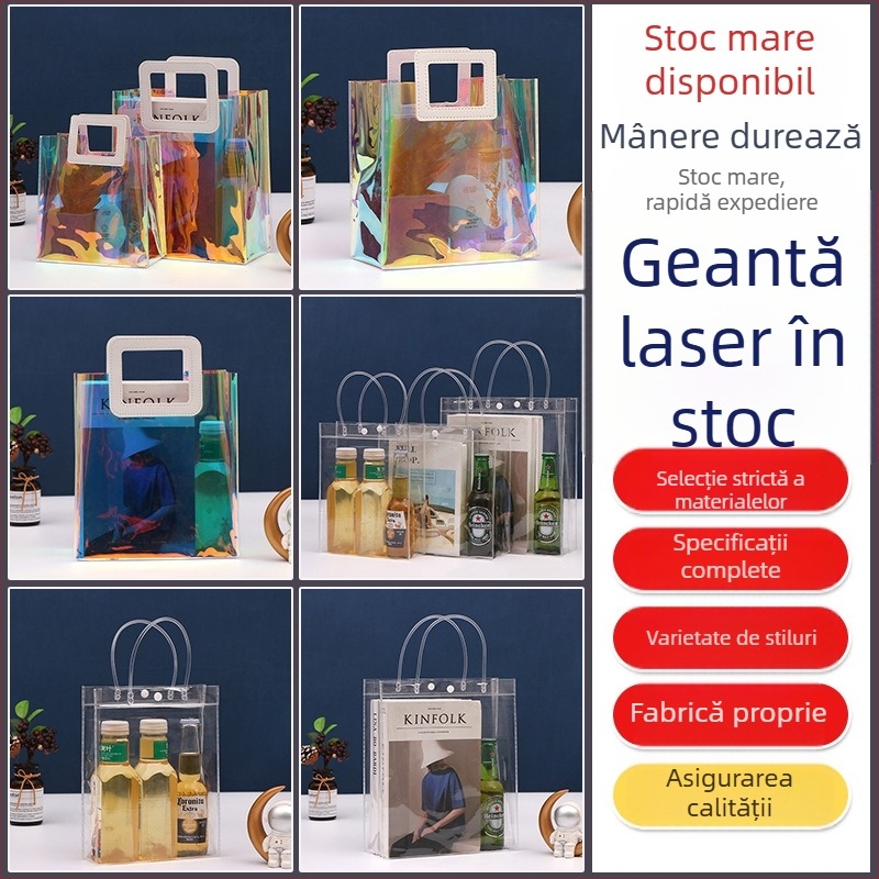 Tairui Geantă PVC pentru cumpărături, finisaj iridiscen Laser, construcție cu două straturi, geantă universală