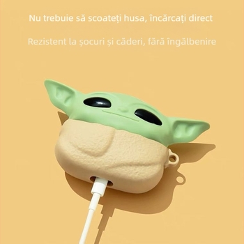 Apple AirPods Pro (a doua generație) husă din silicon – Baby Yoda, desen animat, relief 3D, personalizabil