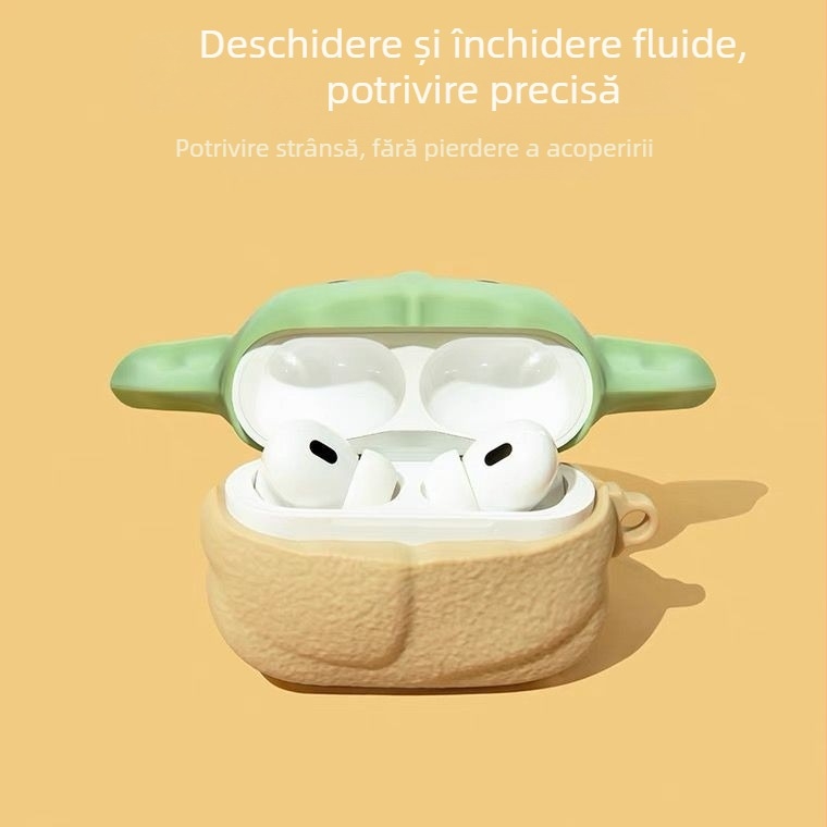Apple AirPods Pro (a doua generație) husă din silicon – Baby Yoda, desen animat, relief 3D, personalizabil