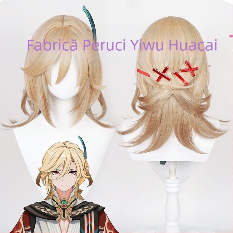 Perucă cosplay Genshin Impact Kavi, păr scurt, fibre rezistente la temperatură, poate fi vopsită