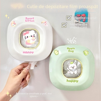 Cutie de depozitare pentru folie din plastic montată pe perete, cu desen drăguț de cățeluș, fără instalare, stil modern minimalist