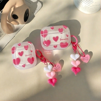 Carcasă AirPods cu design inimă, TPU, semi-transparentă, acoperire completă, compatibilă cu Apple