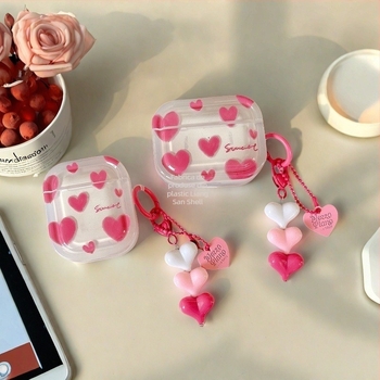 Carcasă AirPods cu design inimă, TPU, semi-transparentă, acoperire completă, compatibilă cu Apple