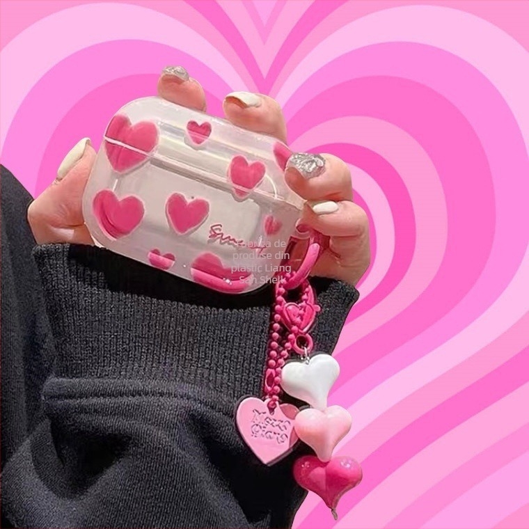 Carcasă AirPods cu design inimă, TPU, semi-transparentă, acoperire completă, compatibilă cu Apple