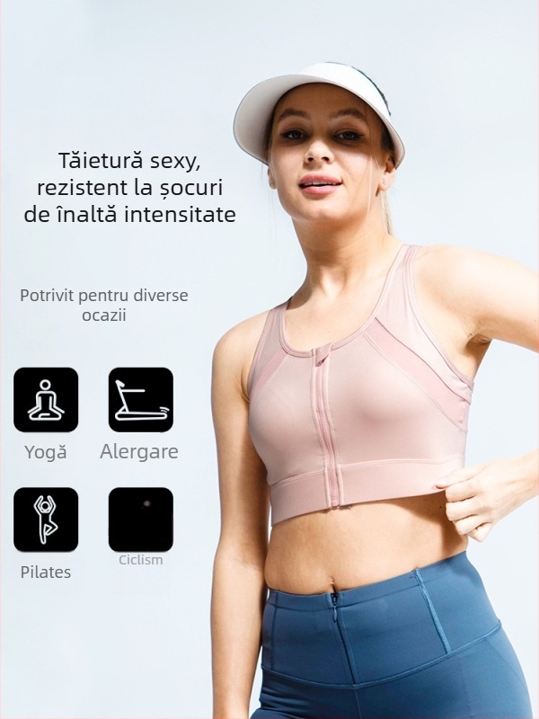 Vesta sport All-in-One cu fermoar frontal și sutien yoga cu absorbție de șocuri, respirabilă Nylon 75% / Spandex 25%
