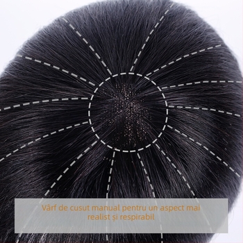 Perucă pentru coroana, păr real uman, ușoară și dreaptă, acoperă părul alb și alopecia, nu se recomandă vopsirea cu vopsea fierbinte