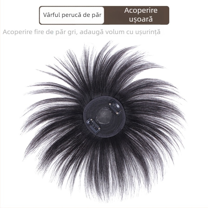 Perucă pentru coroana, păr real uman, ușoară și dreaptă, acoperă părul alb și alopecia, nu se recomandă vopsirea cu vopsea fierbinte