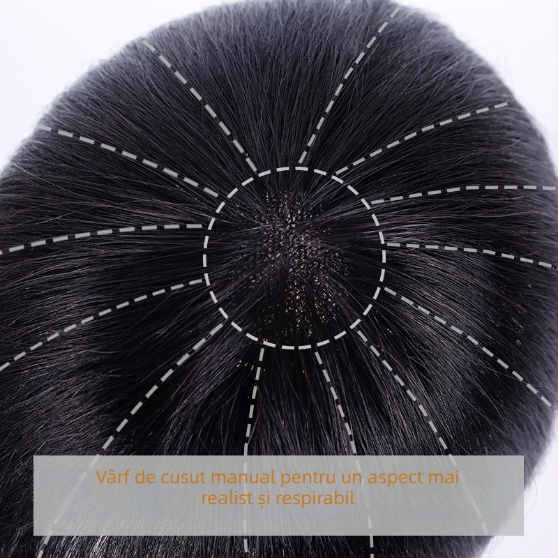 Perucă pentru coroana, păr real uman, ușoară și dreaptă, acoperă părul alb și alopecia, nu se recomandă vopsirea cu vopsea fierbinte