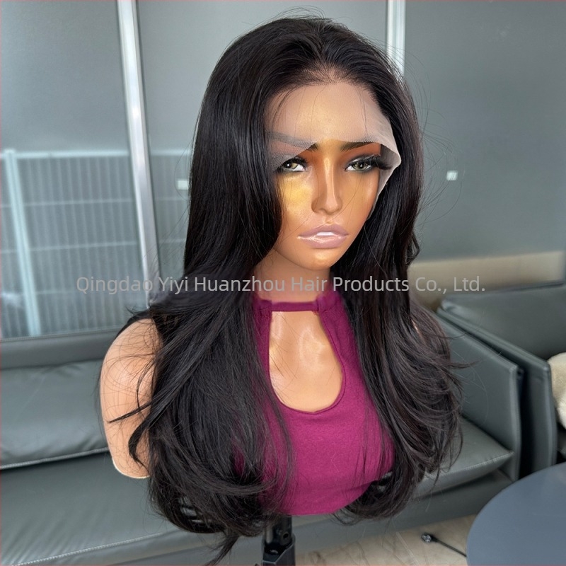 Perucă buclată lungă în stil coreean, cu dantelă frontală 13x4, țesătură manuală, mătase japoneză, rezistentă la temperaturi înalte, poate fi vopsită și tratată termic