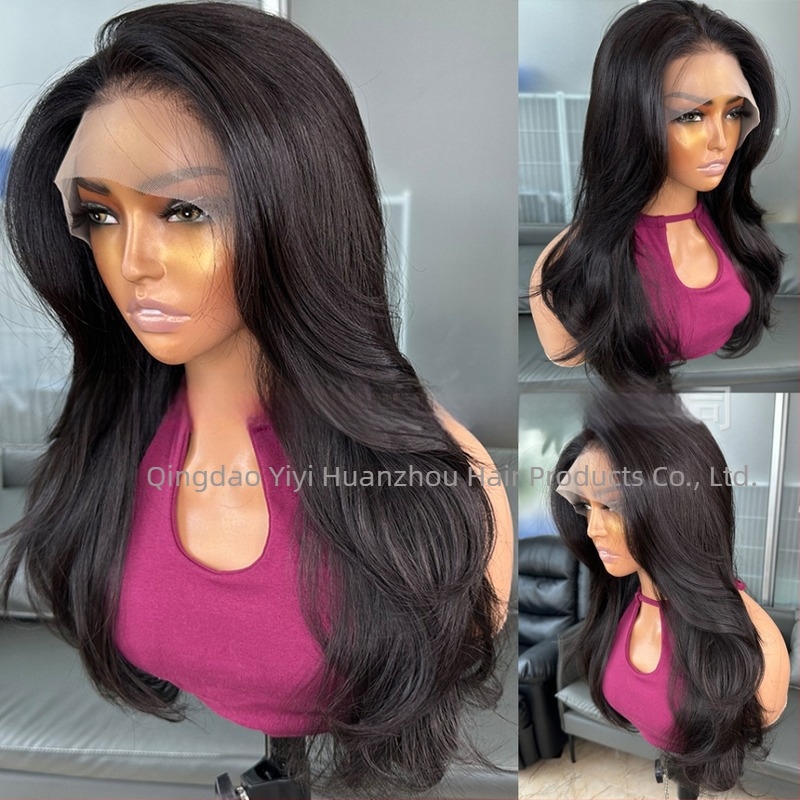 Perucă buclată lungă în stil coreean, cu dantelă frontală 13x4, țesătură manuală, mătase japoneză, rezistentă la temperaturi înalte, poate fi vopsită și tratată termic