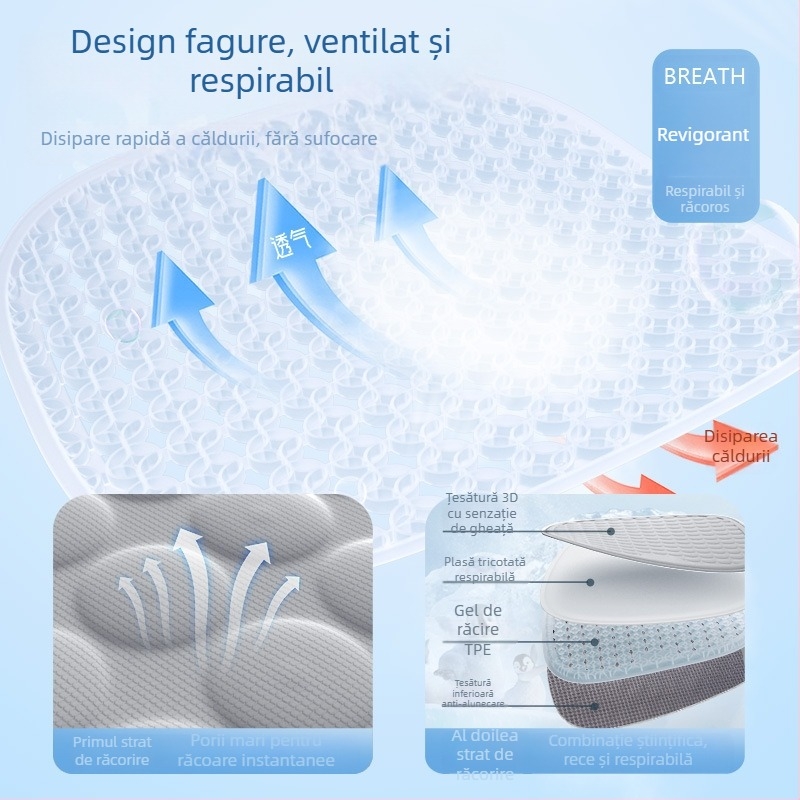Perne de șezut auto pentru vară, gel de răcire cu silicon ice-silk, ventilate și respirabile