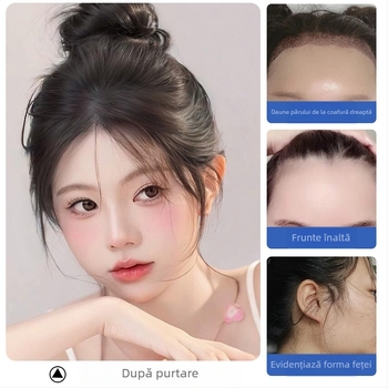 Păr perucă cu breton pentru femei, linie naturală a frunții, păr real uman, țesută complet manual, breton drept sau înclinat, poate fi vopsit