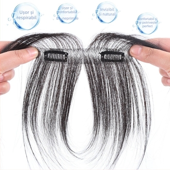 Păr perucă cu breton pentru femei, linie naturală a frunții, păr real uman, țesută complet manual, breton drept sau înclinat, poate fi vopsit