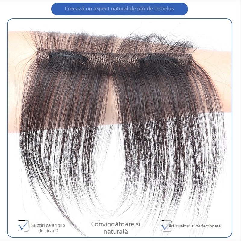 Păr perucă cu breton pentru femei, linie naturală a frunții, păr real uman, țesută complet manual, breton drept sau înclinat, poate fi vopsit