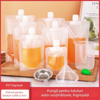 Sac plastic cu gură de distribuție pentru băuturi, finisaj mat, cu sprijin propriu, de unică folosință