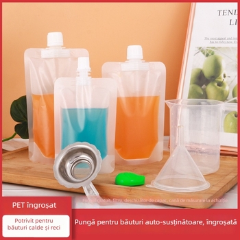 Sac plastic cu gură de distribuție pentru băuturi, finisaj mat, cu sprijin propriu, de unică folosință