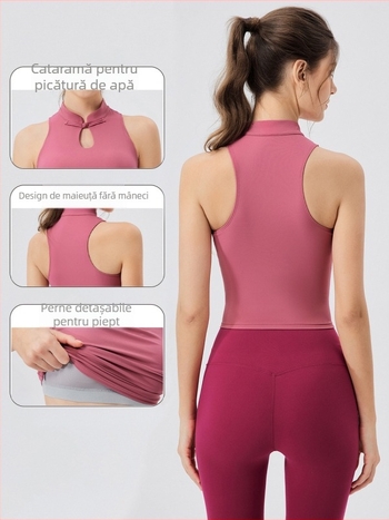 Vesta de yoga pentru femei cu pernă pentru bust, croială strânsă, Nailon 80% + Spandex 20%, respirabil, uscare rapidă, potrivită pentru yoga și alergare