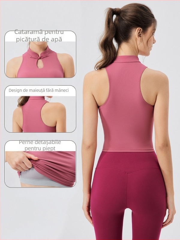 Vesta de yoga pentru femei cu pernă pentru bust, croială strânsă, Nailon 80% + Spandex 20%, respirabil, uscare rapidă, potrivită pentru yoga și alergare