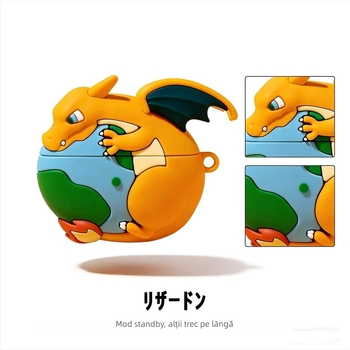 Carcasă de protecție AirPods Pro 2 - Dragon de foc 3D (PVC; Acoperire totală, Stil desen animat; Drip Glue; Apple)